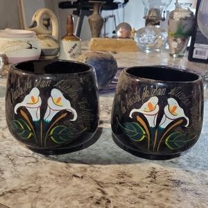 Hand-Painted Black Floral Pair — Calla Lily Design